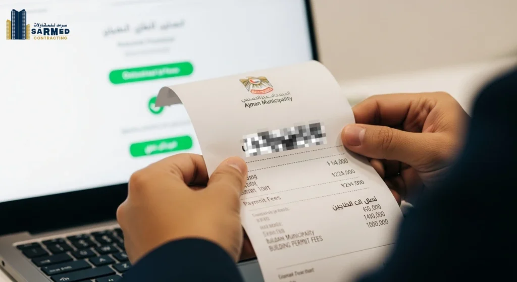 "Reviewing the Ajman Municipality Building Permit Fees document after construction approvals