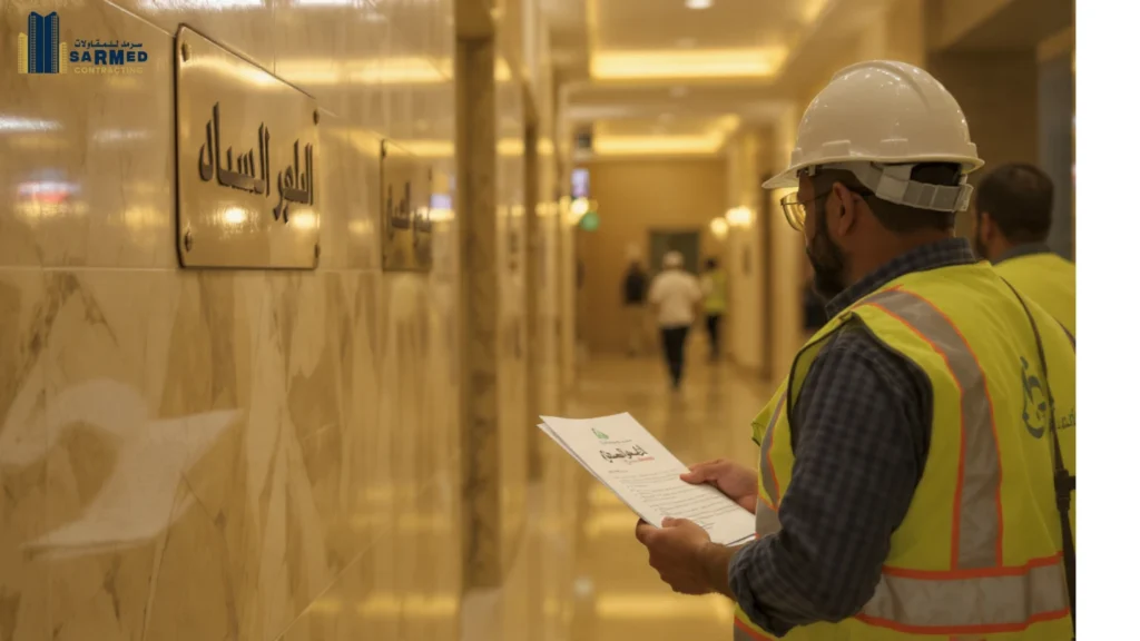 Budget review for office construction in Ajman finished interior by Sarmed Contracting.