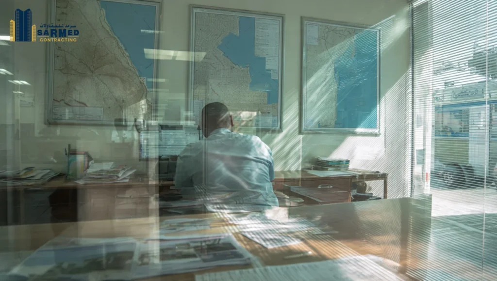 Local contractor Ajman works in established office, showing stable physical presence.