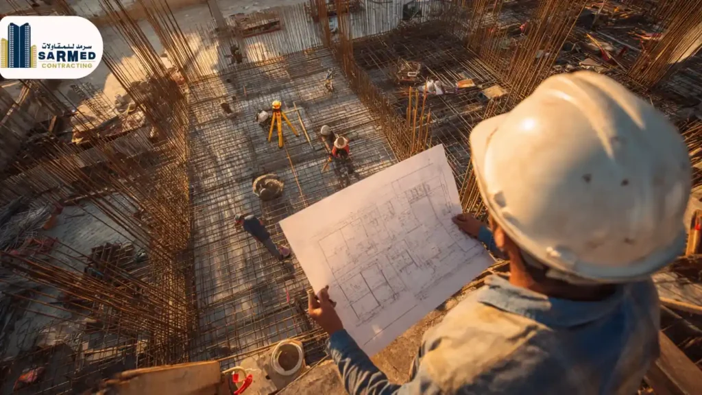What Really Defines Quality Civil Work in Ajman? A contractor reviewing a paper on a clipboard at an Ajman construction site, illustrating the risk of missing critical Ajman Municipality approval steps or using outdated design plans.