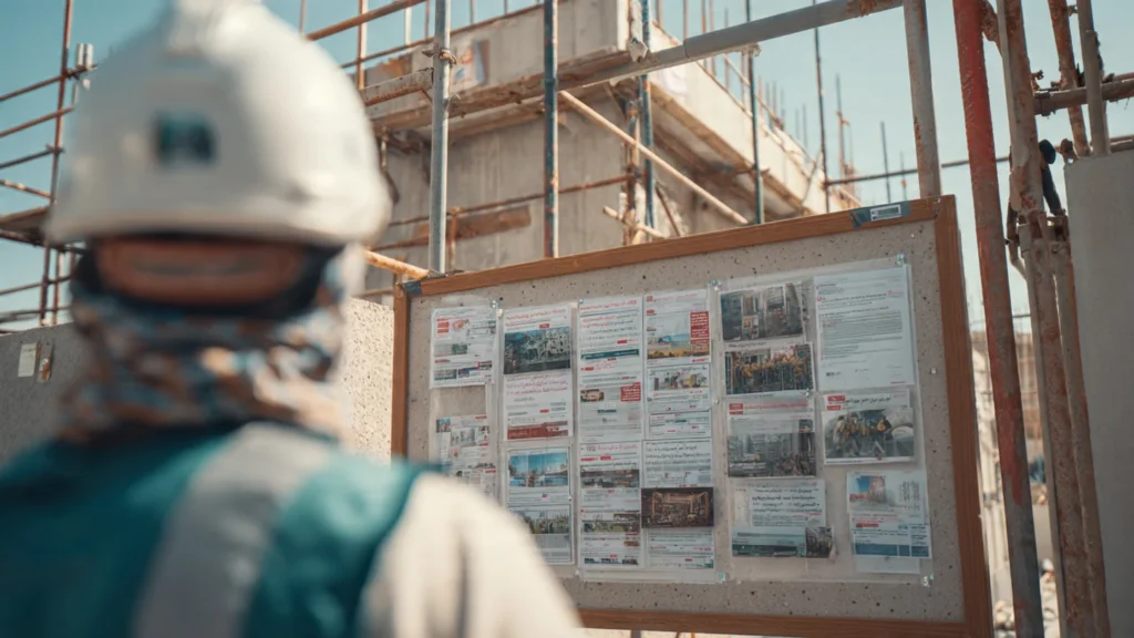 Architect planning the initial design and floor plan for a new mosque project in Ajman, with a detailed architectural model in the background.